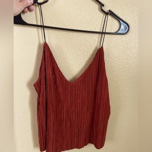Burnt orange ruffled tank top. Double layered and easy to dress up or down